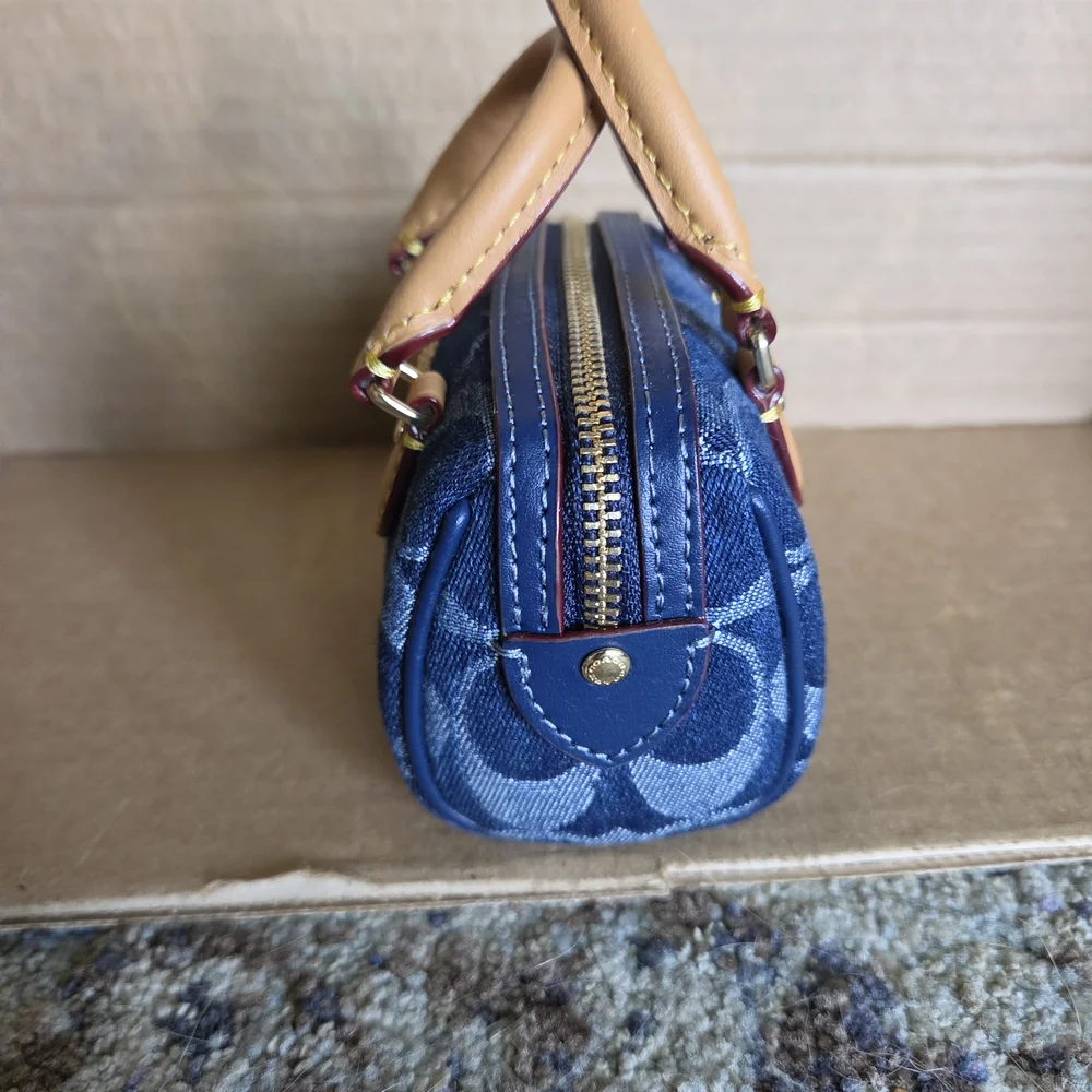 COACH Denim Signature Mini Rowan Keychain Bag Charm - Picture 4 of 11